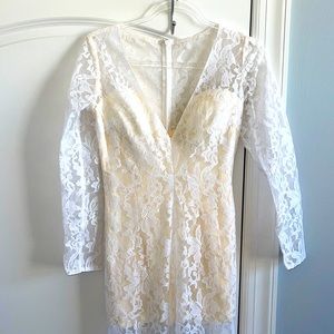 White Lace Dress with Front Split